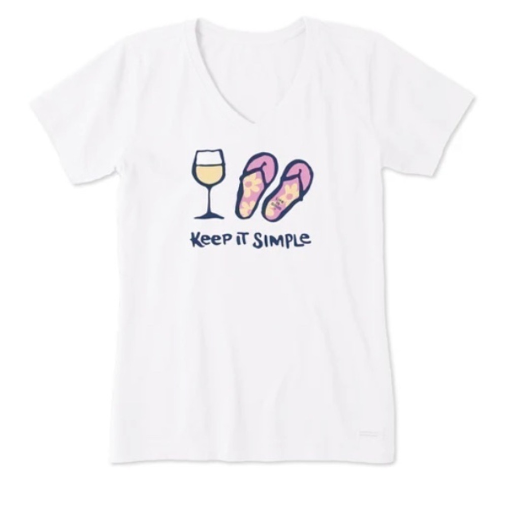 Life Is Good Women's Crusher Lite Vee Keep It Simple Wine and Flips Xl White